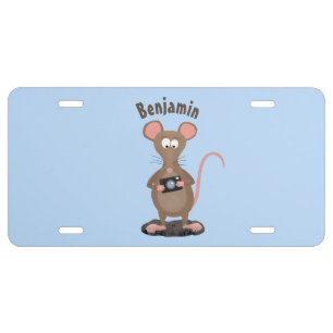 Funny rat with camera cartoon illustration license plate
