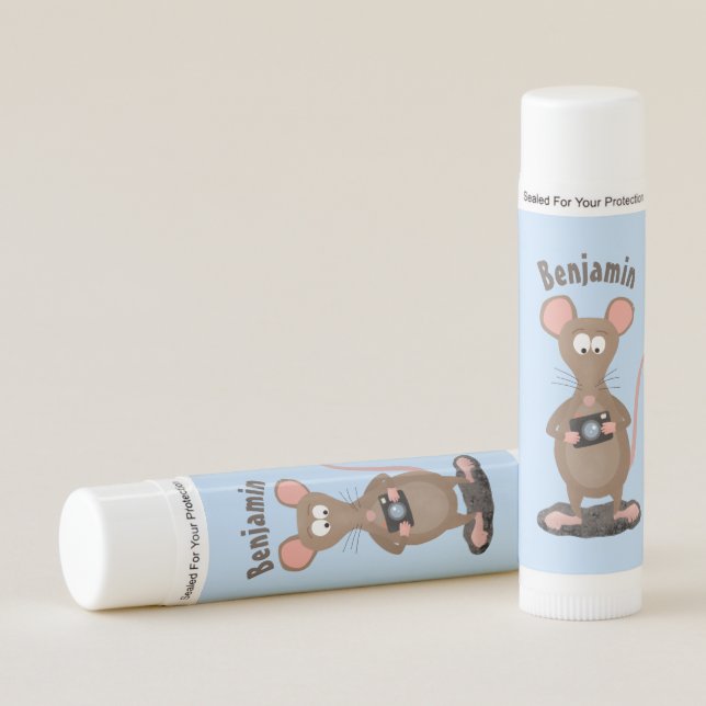 Funny rat with camera cartoon illustration lip balm (Front)