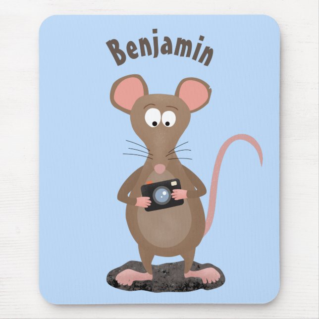 Funny rat with camera cartoon illustration mouse pad (Front)
