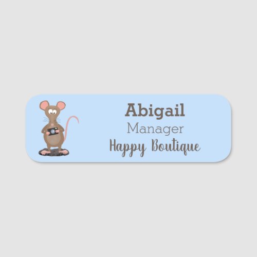 Funny rat with camera cartoon illustration  name tag