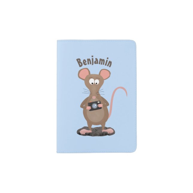 Funny rat with camera cartoon illustration passport holder (Front)