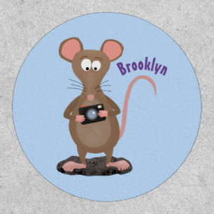 Funny rat with camera cartoon illustration patch