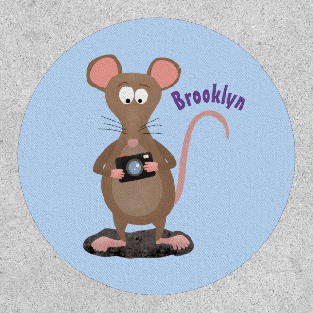 Funny rat with camera cartoon illustration patch (Front)