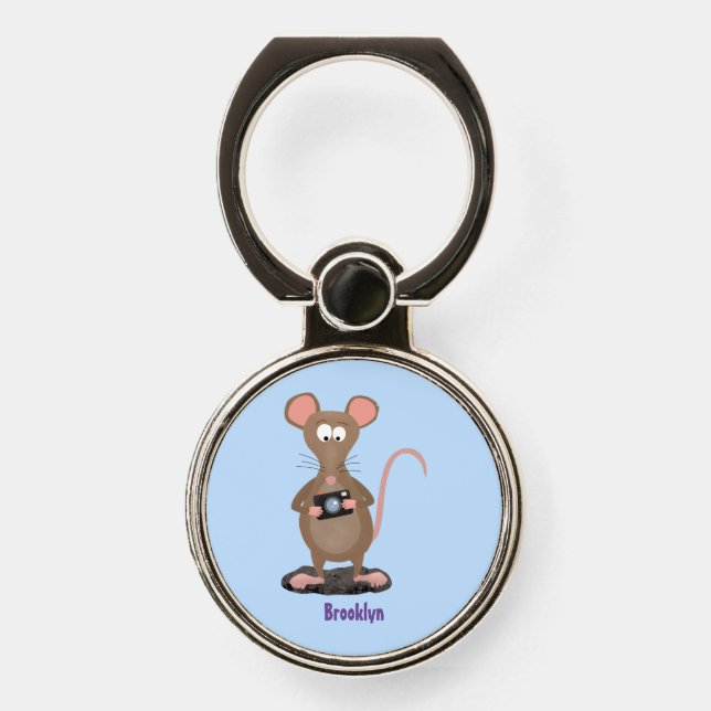 Funny rat with camera cartoon illustration phone ring stand (Front)