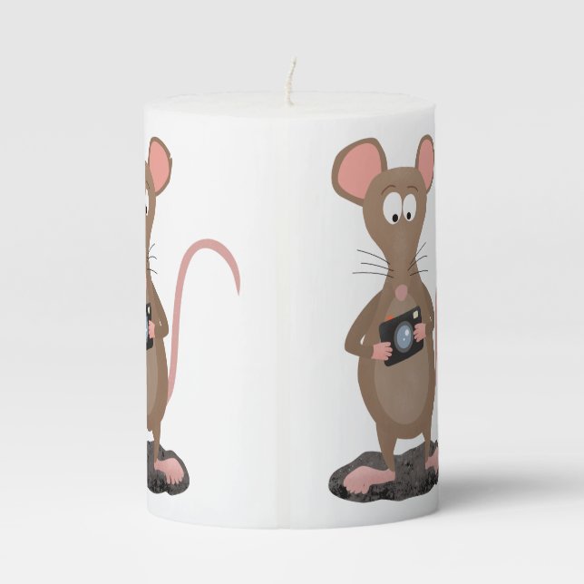 Funny rat with camera cartoon illustration pillar candle (Back)