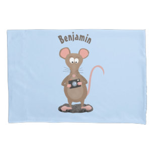 Funny rat with camera cartoon illustration pillow case