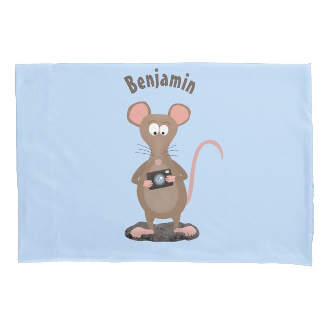 Funny rat with camera cartoon illustration pillow case (Front)