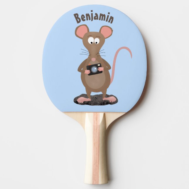 Funny rat with camera cartoon illustration ping pong paddle (Front)