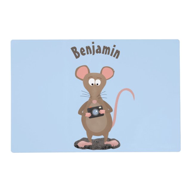 Funny rat with camera cartoon illustration placemat (Front)