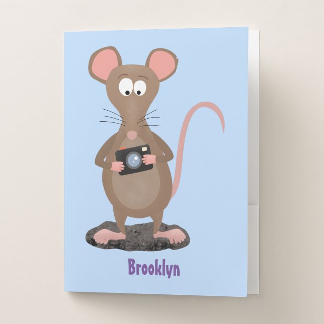 Funny rat with camera cartoon illustration pocket folder (Front)