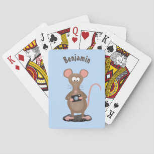 Funny rat with camera cartoon illustration poker cards