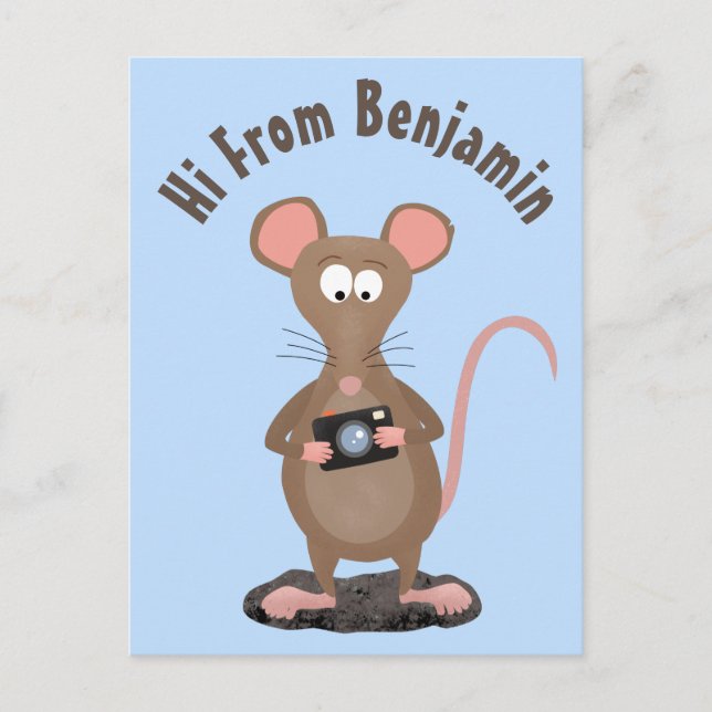 Funny rat with camera cartoon illustration postcard (Front)