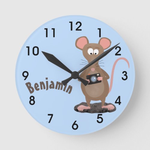 Funny rat with camera cartoon illustration round c round clock