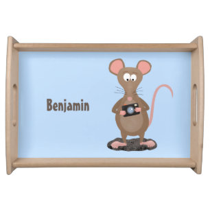 Funny rat with camera cartoon illustration serving tray