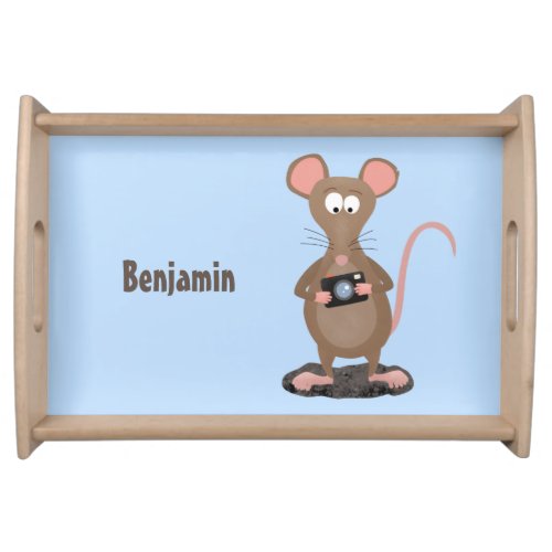 Funny rat with camera cartoon illustration serving tray