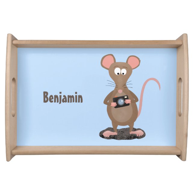 Funny rat with camera cartoon illustration serving tray (Front)