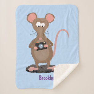 Funny rat with camera cartoon illustration sherpa blanket