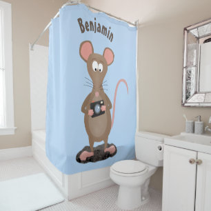 Funny rat with camera cartoon illustration shower curtain