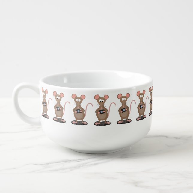 Funny rat with camera cartoon illustration soup mug (Right)