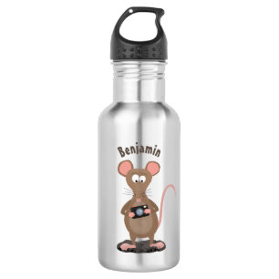 Funny rat with camera cartoon illustration stainless steel water bottle