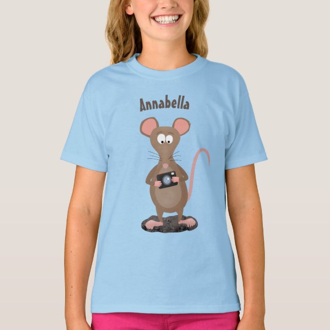 Funny rat with camera cartoon illustration T-Shirt (Front)