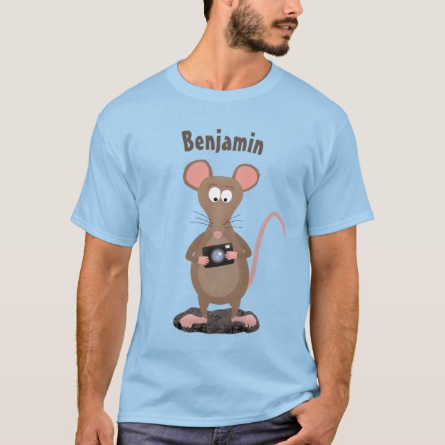 Funny rat with camera cartoon illustration T-Shirt (Front)