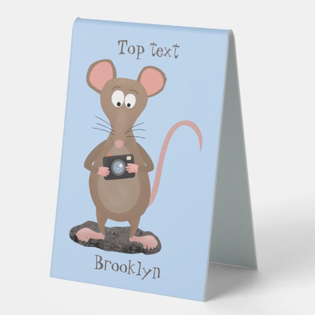Funny rat with camera cartoon illustration table tent (Front)
