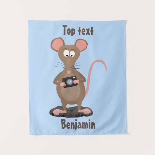 Funny rat with camera cartoon illustration  tapestry (Front)