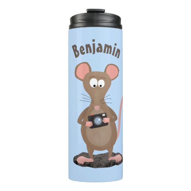 Funny rat with camera cartoon illustration thermal tumbler (Front)