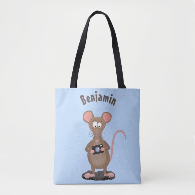 Funny rat with camera cartoon illustration tote bag (Front)
