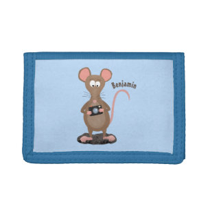 Funny rat with camera cartoon illustration tri-fold wallet
