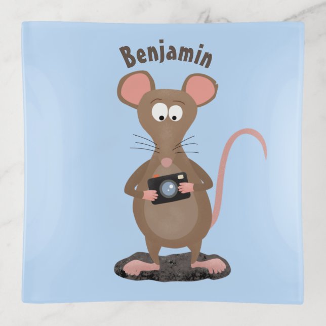 Funny rat with camera cartoon illustration trinket tray (Front)