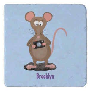 Funny rat with camera cartoon illustration trivet
