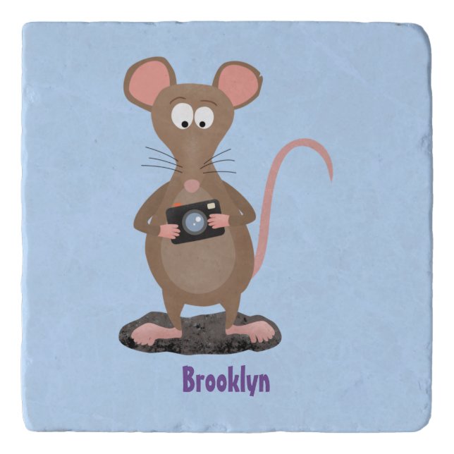 Funny rat with camera cartoon illustration trivet (Front)
