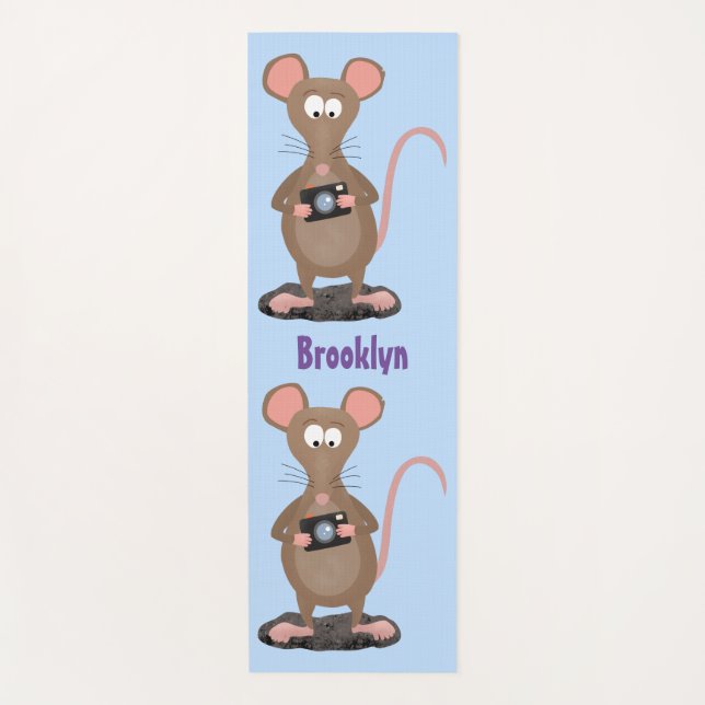 Funny rat with camera cartoon illustration yoga mat (Front)