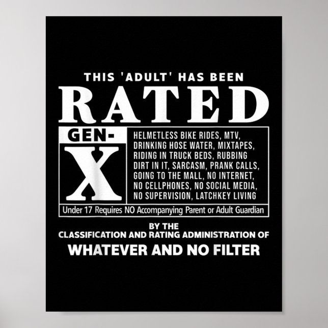 Funny Rated Gen X Generation X 80s Kid Humor  Poster (Front)
