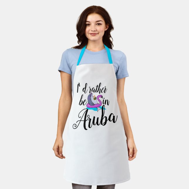 Funny Rather be in Aruba Custom Design Womens Mens Apron (Worn)