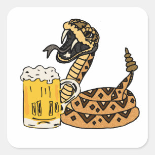 Funny Rattlesnake Drinking Beer Square Sticker