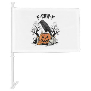 Funny Raven, F-Caw-F, Skull Raven, Gothic Crow Car Flag