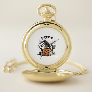 Funny Raven, F-Caw-F, Skull Raven, Gothic Crow Pocket Watch