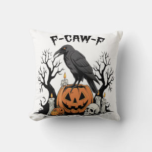 Funny Raven, F-Caw-F, Skull Raven, Gothic Crow Throw Pillow