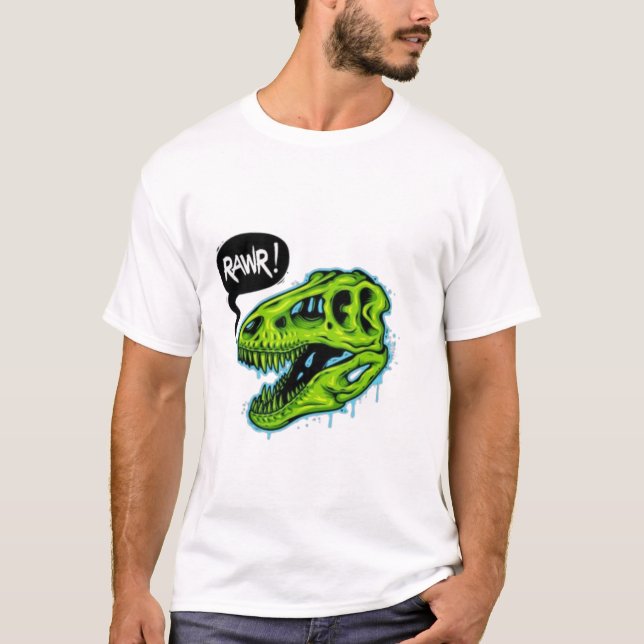 Funny RAWR T-Rex Dinosaur T-Shirt - Vibrant Green  (Front)