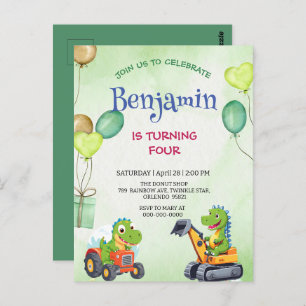 Funny Rawr T-Rex dinosaur tractor truck birthday Postcard