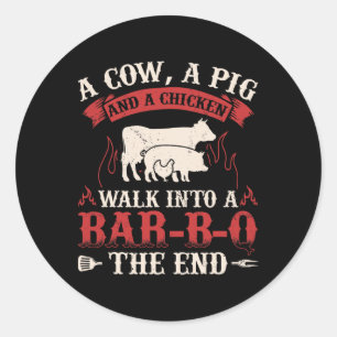 Funny Rbecue Cow Pig Chicken Graphic Meat Smoking Classic Round Sticker
