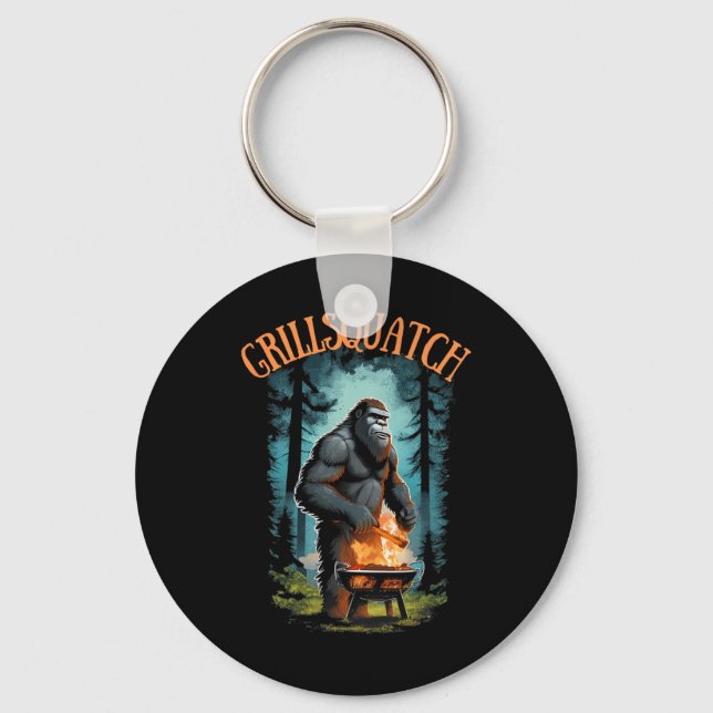 Funny Rbecue Griller Shirt - Bigfoot Grilling Sasq Keychain (Front)