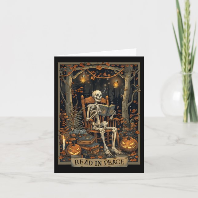 Funny Read In Peace Skeleton Halloween Read Bynned Card (Front)