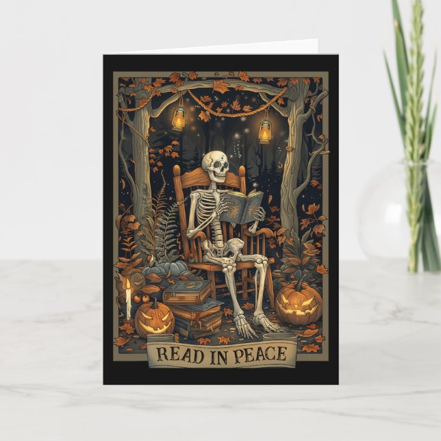 Funny Read In Peace Skeleton Halloween Read Nned B Card (Front)