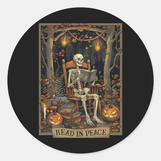 Funny Read In Peace Skeleton Halloween Read Nned B Classic Round Sticker (Front)