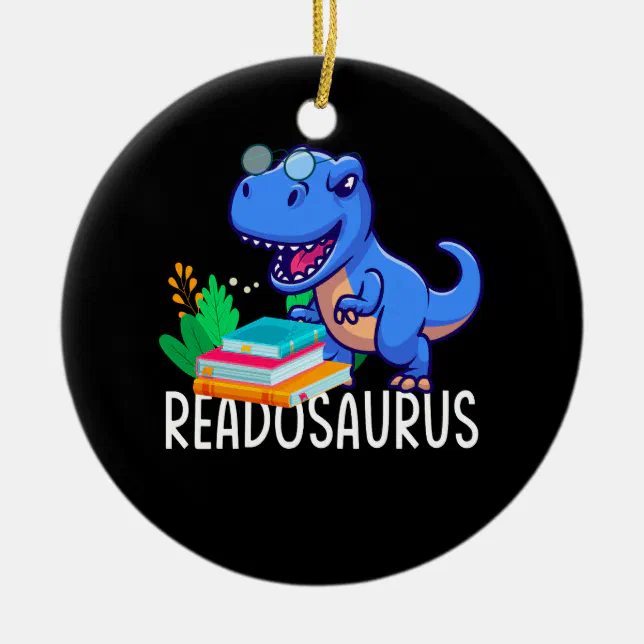 Funny Reading Book Readers Dinosaur Dino Apparel R Ceramic Ornament (Front)