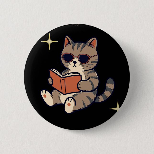 Funny Reading Cat Button (Front)